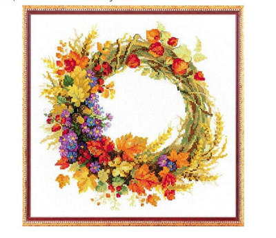 Riolis Wreath With Wheat Counted Cross Stitch Kit #1537 Open Package