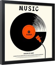 Record Frame Vinyl LP Album Cover Display 12x12 Inch Black Wood Tempered Glass W