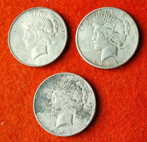 (Qty 3)  1923  (S D P) Peace Dollars 90% Silver $1 Dollar. VF/XF/AU Grade!