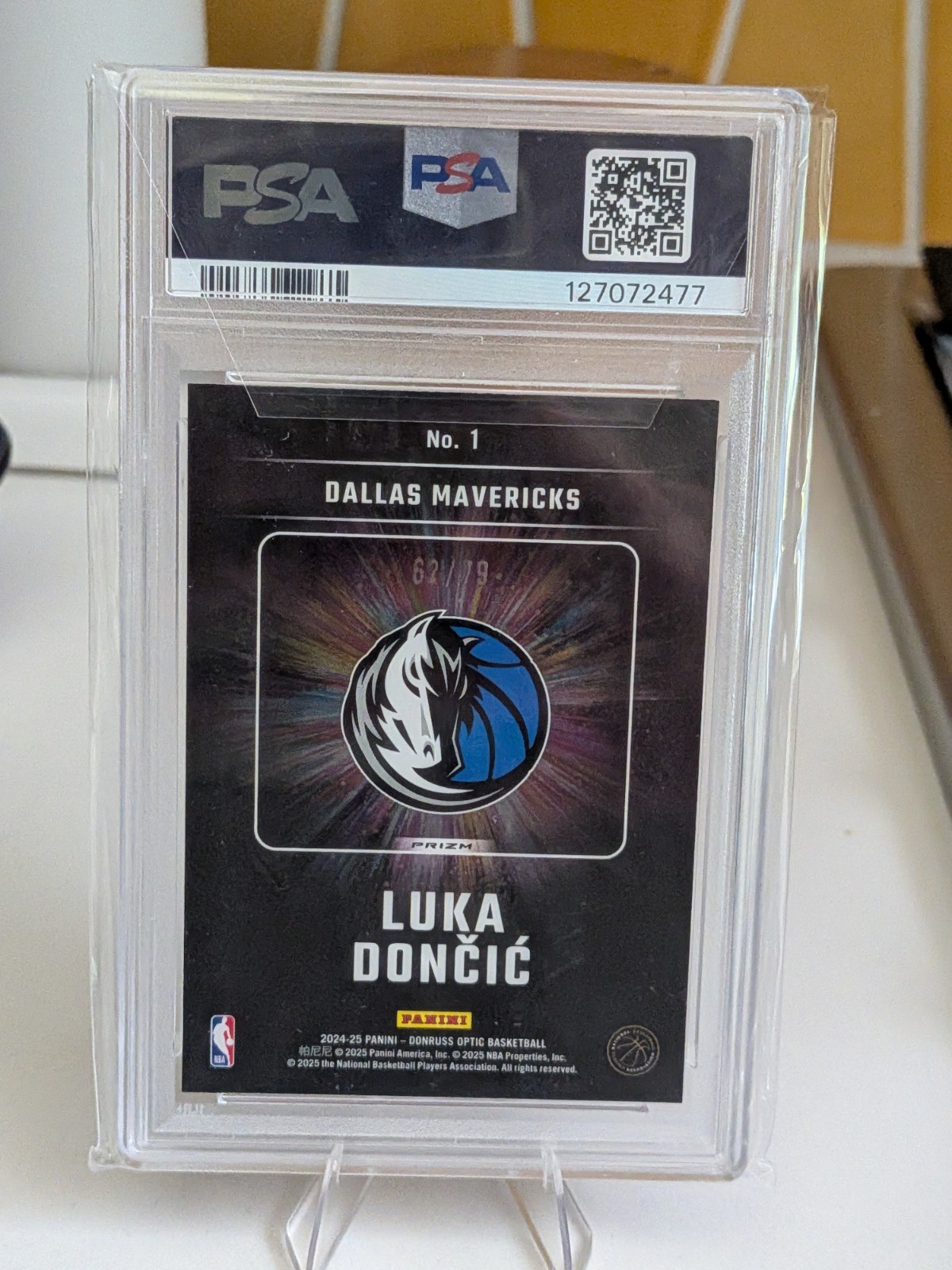 2024-25 Donruss Optic Luka Dončić Lights Out Pink Velocity /79 PSA 10 Mavericks view 2