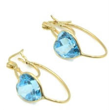 Blue Topaz Heart Dangle Earrings,14K Yellow Gold