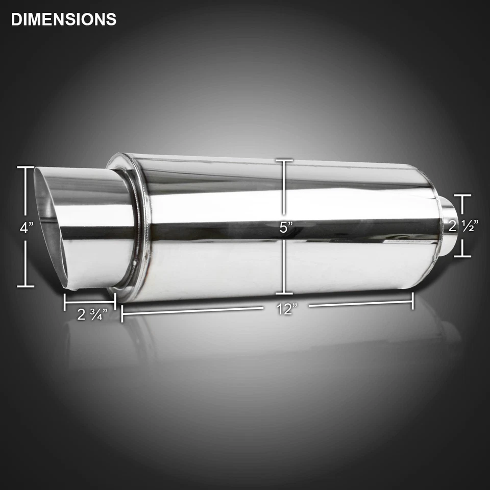 4" 2.5" Inlet Slant Tip Round Chrome Stainless Steel N1 Exhaust Muffler Foto 3 de 4
