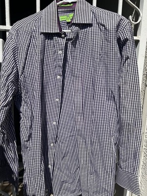 Bristol & Bull Fitted Cotton Dress Shirt Purple/White Check 16.5 34/35