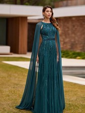 Modest Cap Sleeve Mother Of The Bride Dress For Wedding Sequined Beads Prom