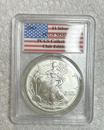 2003 Silver American Eagle Collectors Club Edition PCGS MS68 American Flag