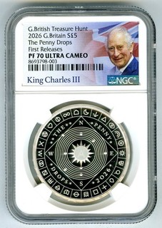 2026 GB S5PD 1 OZ SILVER PROOF NGC PF70 UCAM THE PENNY DROPS TREASURE HUNT FR
