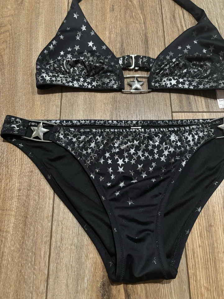 Insane Vintage Y2K Victoria’s Secret Bikini Set Black Silver Metallic Stars... - Image 2 of 4