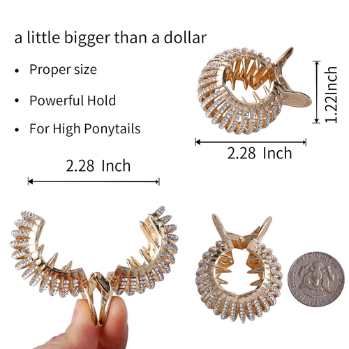 3 Pack Rhinestone Hair Claw Clips for High Ponytail Buckle Holder Long Hair - Picture 8 of 9