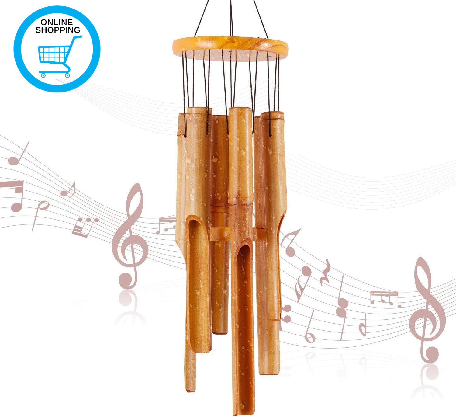 Bamboo Wind Chimes Memorial Wood Wind Chime - Large Indoor Outdoor Wooden - 32In