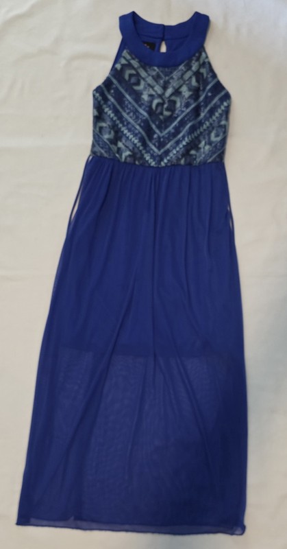 Girls iZ Byer Blue Sequin Dress Sleeveless Halter Neckline Size 12