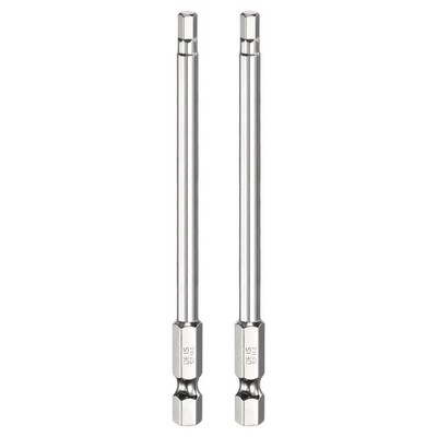 2pcs H4.0 Hex Screwdriver Bit 4.0mm Flat Tip 1/4'' Shank 100mm Long Chrome Plated