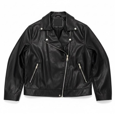 Missguided Black Faux Leather Moto Biker Jacket Black Zip Up Women 8 Edgy Winter