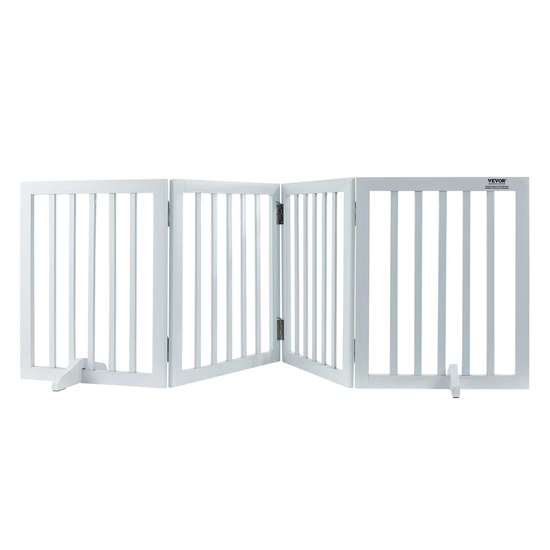 Vevor Freestanding Pet Gate Wooden 24 H X 80 W 4-Panel Foldable Gate For Wide