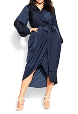 City Chic 002026535 Opulent Long Sleeve Midi Dress SZ S/16 Navy