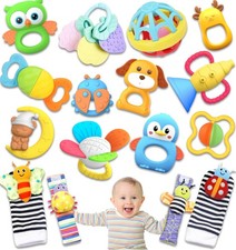 AZEN 16 Pack Baby Rattles Teething Toys 3-6 Months, 0-6 16p Bright 