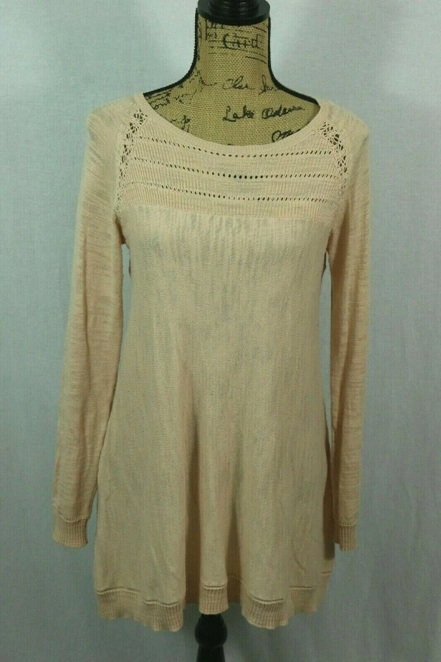 Suéter túnica tejida y anudada Anthro talla S mezcla de algodón detalle ganchillo Foto 2 de 4