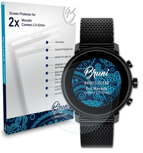 Bruni 2x Proteggi Schermo per Movado Connect 2.0 42mm Pellicola Protettiva - Foto 1 di 4