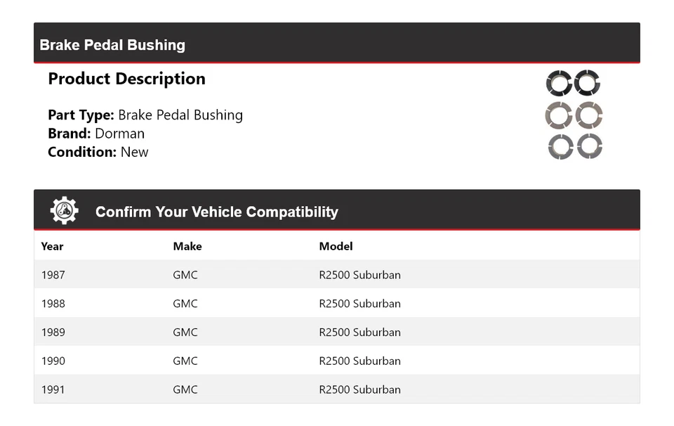 Buje de pedal de freno Suburban Dorman 1987-1991 GMC R2500 1988 1989 1990 Foto 2 de 4