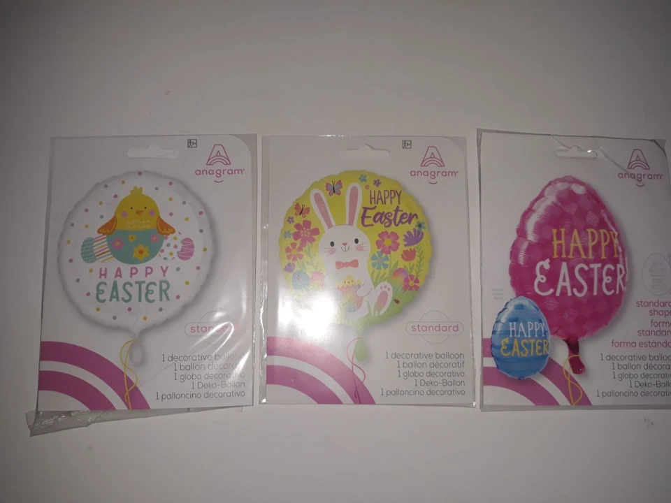 Huevo de Pascua Feliz Mylar Lámina Globo Set de 3 Conejito de Pascua Decoración NUEVO Foto 3 de 4
