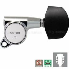 NEW Gotoh SG381-EN01 Guitar Tuning L3+R3 w/ Large EBONY Buttons Set 3x3 - CHROME