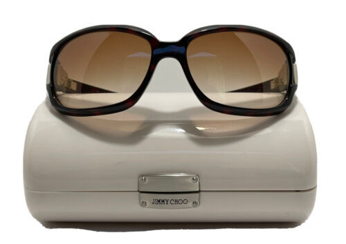Jimmy Choo Brown Tortoise Rectangular Glasses Gold Snake  display picture 2