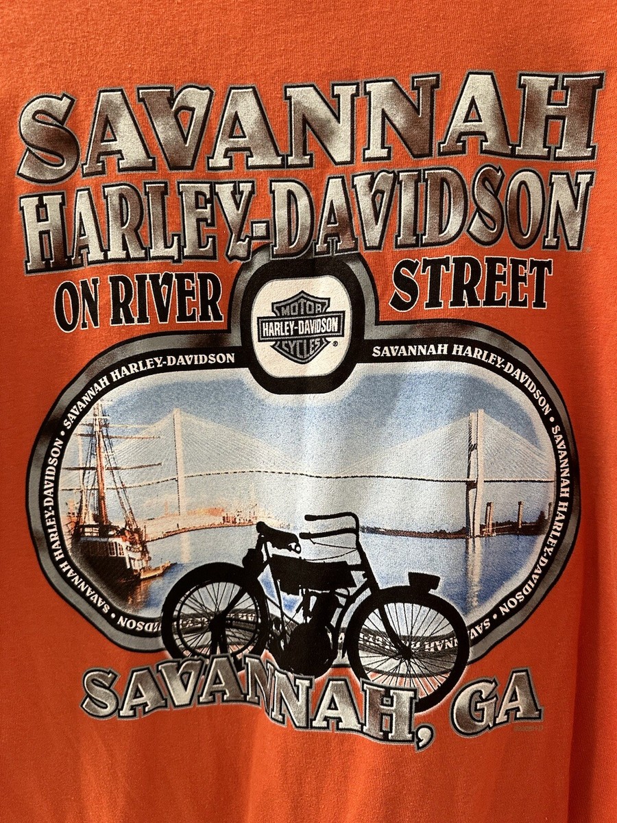 Harley Davidson Mens Size L Orange Graphic River Street In
