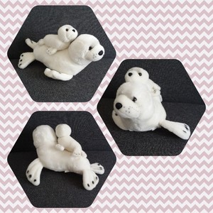 Peluche Doudou Otarie Blanche Maman Et Son Bebe Tbe 33xcm Ebay