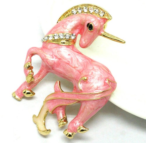 BIG Magic UNICORN Light Pink Rhinestone Betsey Johnson Necklace Pendant Brooch - 第 7/12 張圖片