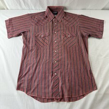 Vtg Wrangler Pearl Snap Sz 16 Reg. Striped Cowboy Cut X-Long Tails Single Needl