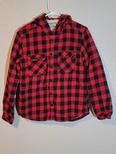 boston traders shacket mens size small sherpa lining hoodie button up plaid red