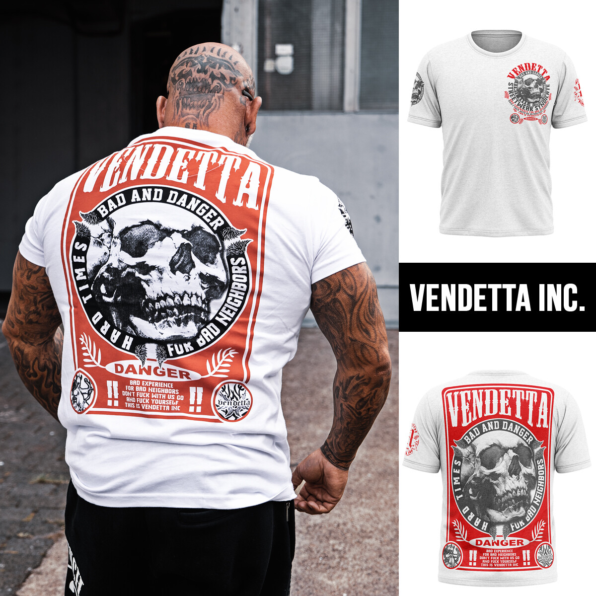 ALTRA Vendetta Inc. T shirt girocollo manica corta uomo Bad and Danger VD 1174 bianca nuova