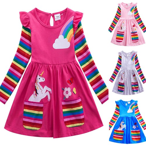 Vestido de fiesta de unicornio para bebé niña arco iris manga larga vestido de princesa - Imagen 3 de 15