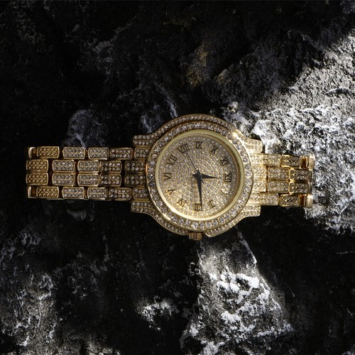 Relojes de pulsera analógicos de cuarzo con estrás de acero inoxidable dorado de lujo de cristal - Imagen 4 de 6