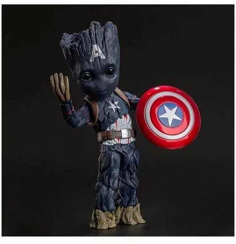 Figura de acción Guardianes de la Galaxia Groot Cosplay Capitán América en caja 10 pulgadas - Imagen 3 de 14
