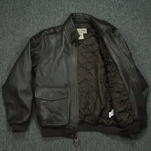 VINTAGE LL Bean Jacket Mens Medium Brown Leather Bomber Flight Lined - Picture 3 of 9