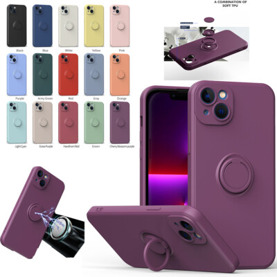 For iPhone 17 Pro Max 16 15 13 11 Magnetic Ring Stand Soft Silicone Phone Case