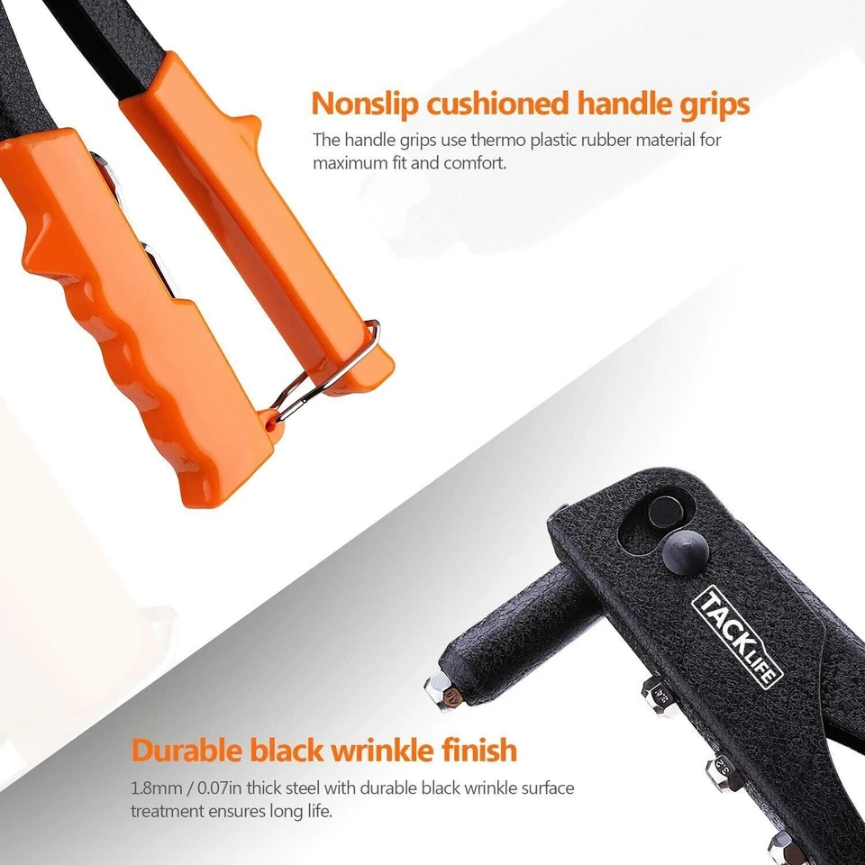 Single Hand Riveter + 40 Rivets Set 4 Heads 2.4 3.2 4.0 4.8mm Rivet Gun TACKLIFE - Image 3 of 4