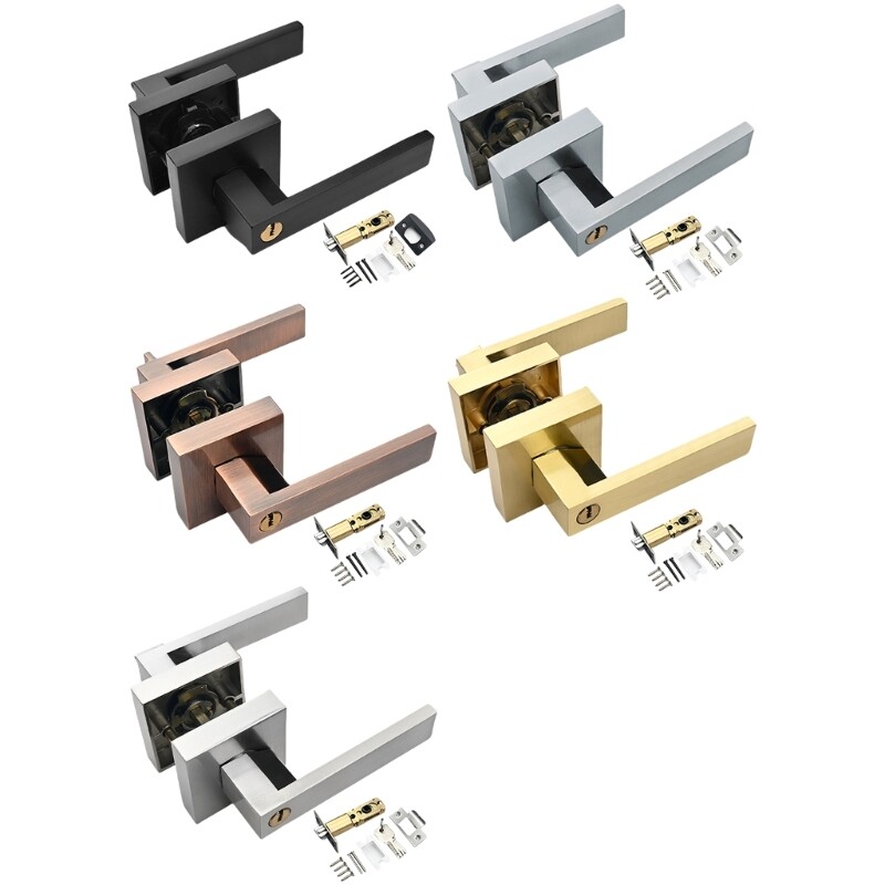 Privacy Door Lever Aluminium Handle with Lock Set Simple Install for Indoor Use-image