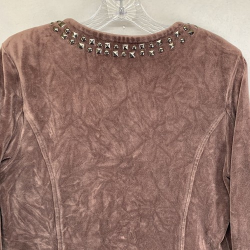 Vintage 90s Bloomingdales Full Zip Studded Top - Womens Size Medium - Brown - Picture 14 of 20