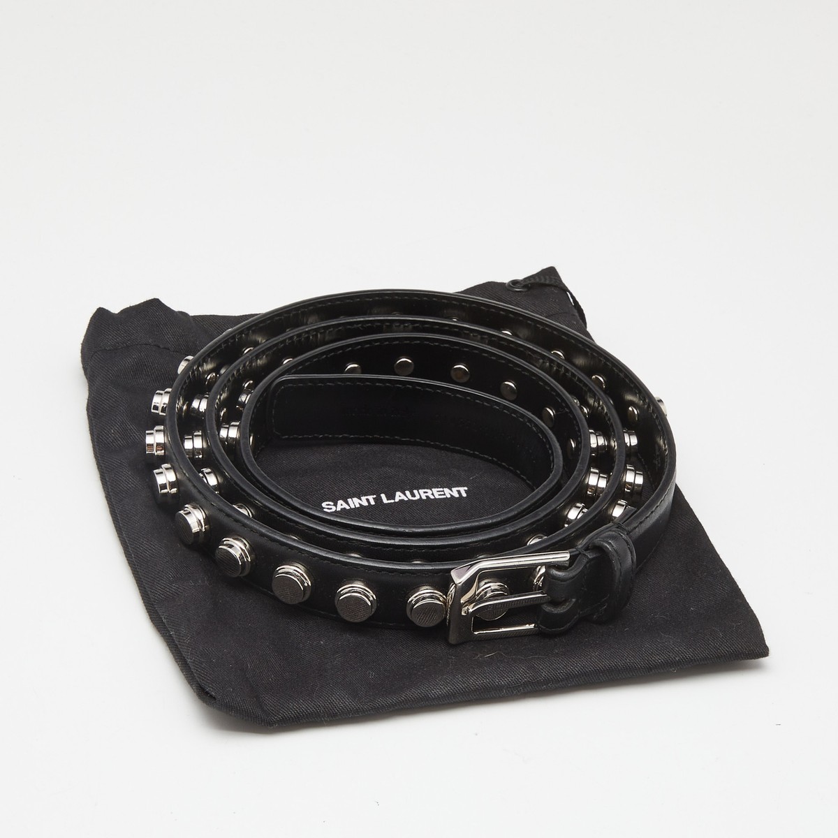 Saint Laurent Black Leather Studded Slim Buckle Belt 100CM Saint Laurent Black Leather Studded Slim Buckle Belt 100CM