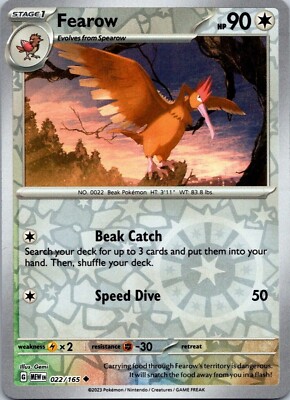 Fearow Reverse Holo Pokemon TCG Card 022/165