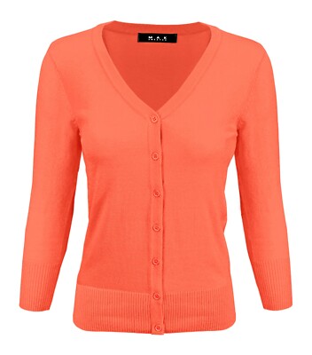 YEMAK Women's 3/4 Sleeve V-Neck Button-Down Basic Sweater Cardigan CO078 (S-XL)