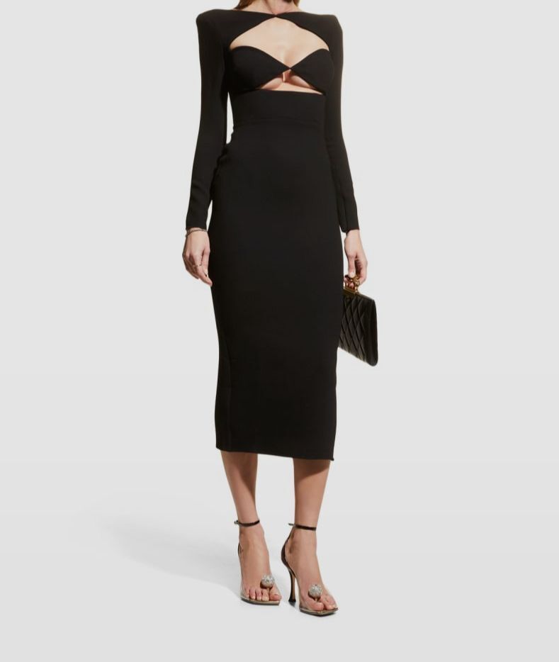 alex perry black dress Alex Perry Rorey Black Velvet Sheer V Midi Dress Size US 8 retail $1450