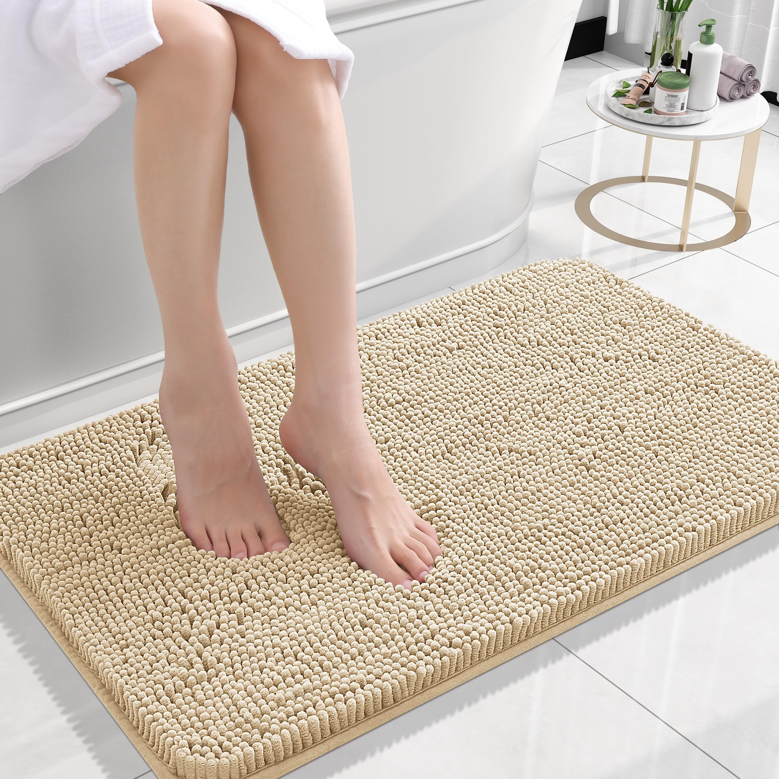 OLANLY Bathroom Rugs 24x16 Extra Soft Absorbent Chenille Bath Rugs Rubber Bac...