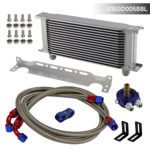 Universal AN10 16 Row Oil Cooler Kit W/ Bracket + Oil Filter Adapter Hose line  - Afbeelding 1 van 9