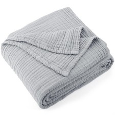 100 Cotton Muslin Throw Blanket 70" X 80" Twin Size  4-Layers Summer Gauze Th...