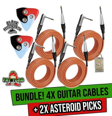 BLACK MOUNTAIN Asteroid Guitar Pick 2 PACK BUNDLE 4X 20FT Instrument Cable Cords