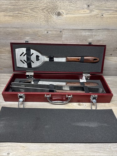 Chase Private Client Gift - Stainless Steel BBQ Grill Tools Set In Wood Case - Picture 4 of 6