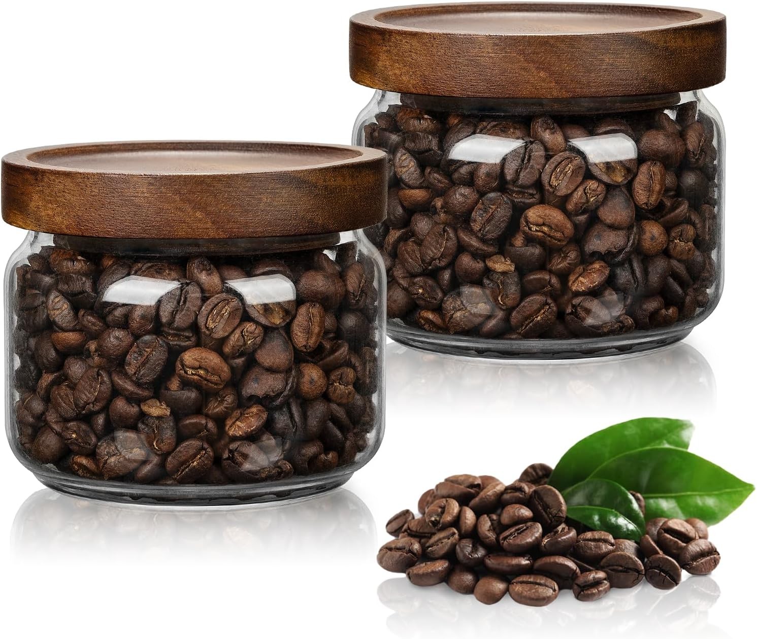 2PCS Small Glass Storage Jars W/ Airtight Lids 11 fl oz 300ml coffee container