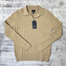 NWT Ben Sherman Open Polo Collar Knit Sweater Men's Small Camel Tan BS35SR214
